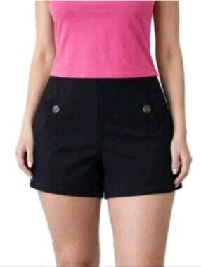 MESSINI size Large High Rise Pull On Shorts Button Accent Black